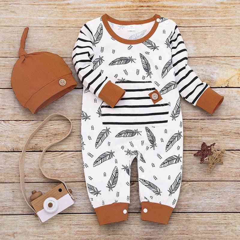Winter Autumn Newborn Baby Feather Rompers Tops Striped Pants Clothes Outfits Set
