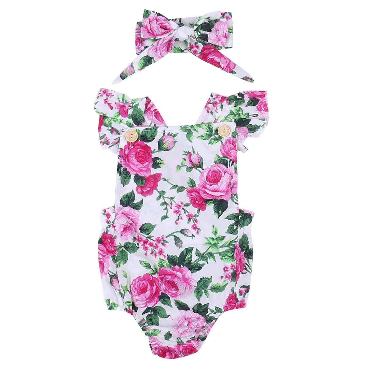 Cute Floral Jumpsuit Romper + Headband, Outfits Set