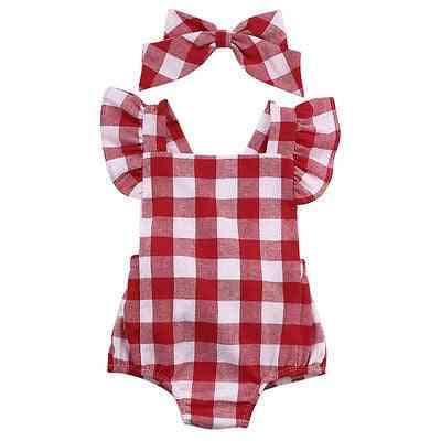 British Style, Red Plaid Pattern-short Sleeve Bodysuit For Baby