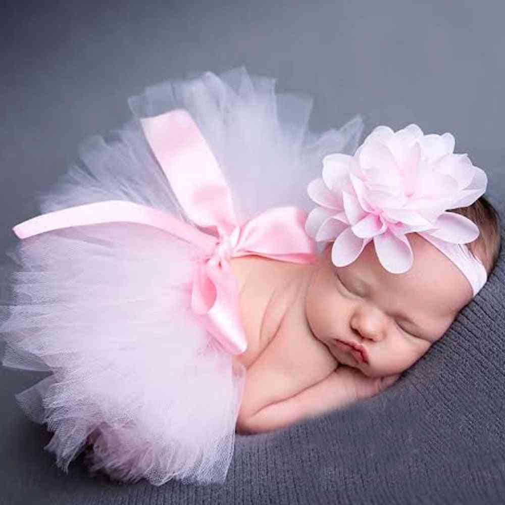 Baby Girl Tulle Tutu Skirt And Flower Headband Set For Newborn Photography Props