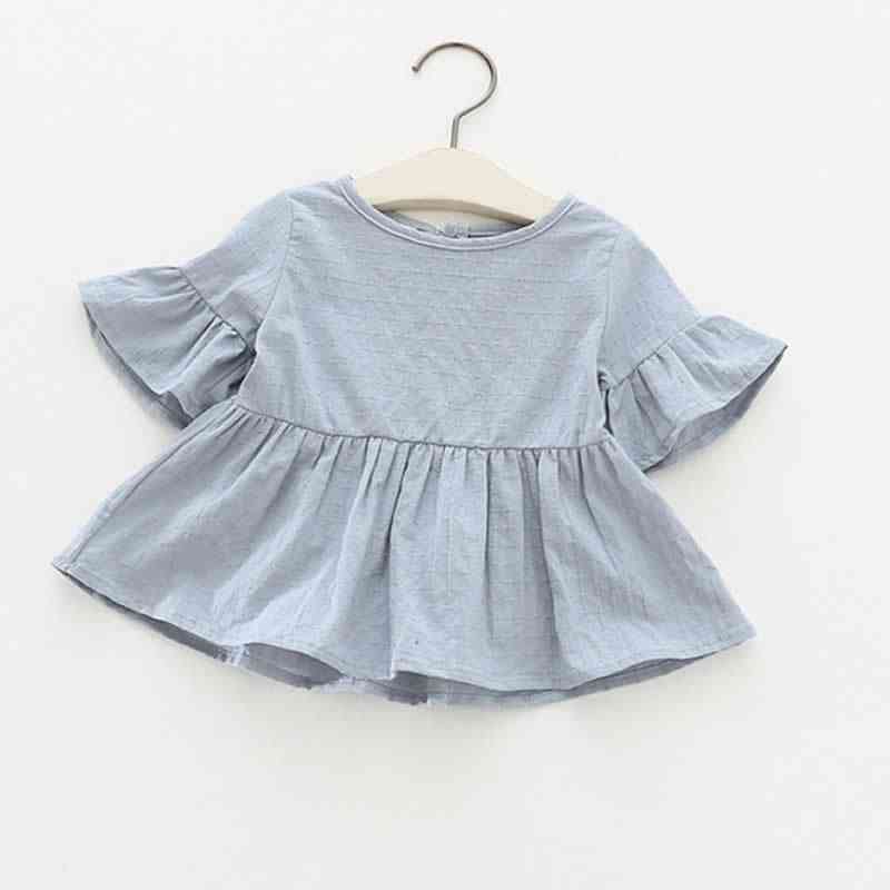 Camisetas para bebês - blusas da moda de verão, camisetas para meninas com folha de lótus de mangas curtas boneca - azul / 3m