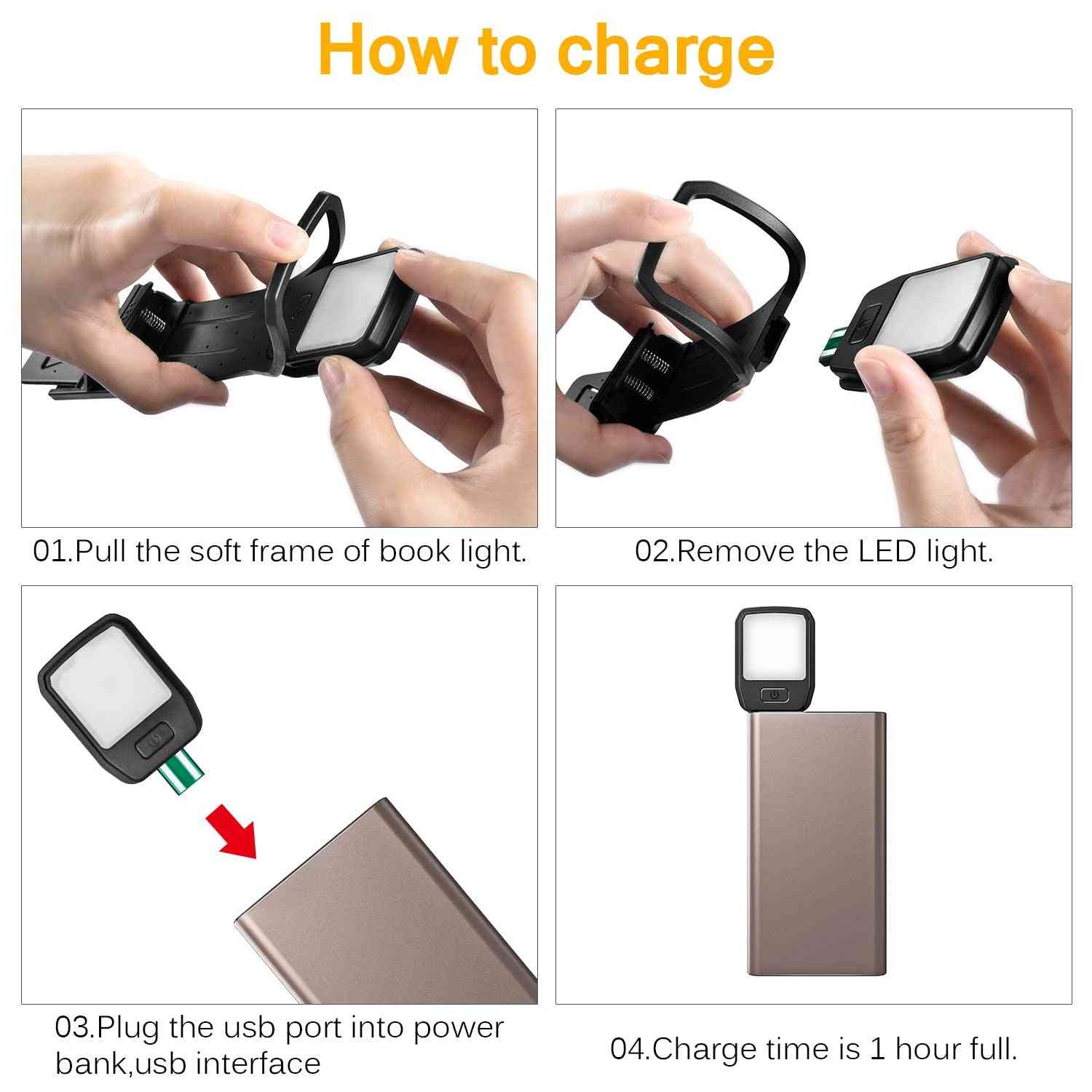 Led Usb Reading Book Light Lamp - Ultra Bright Flexible & Rechargeable By Power Bank