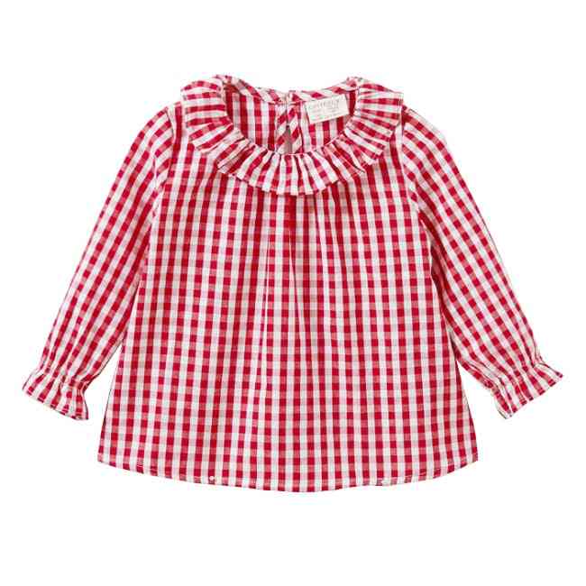 Plaid Cotton Princess Long Sleeve Shirts - Casual Tops