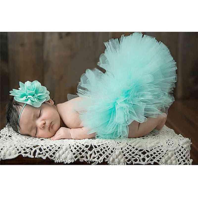 Newborn Baby Photography Skirt With Flower, Headband Photo Props Clothes