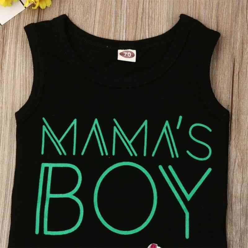 Mama's Boy Letter Printed, Sleeveless Tank Top And Shorts-beachwear For Kids
