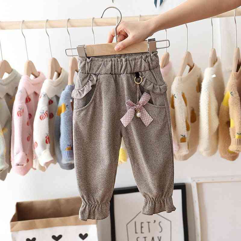 Casual  Ruffles Trousers With Polka Dot Bow For Kids