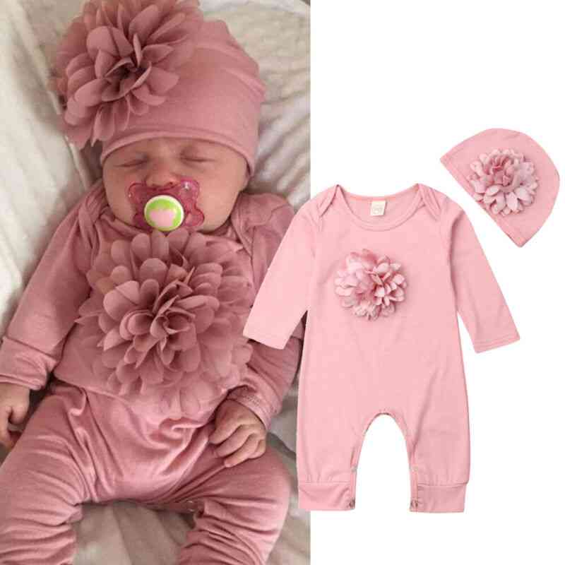 Newborn Baby Long Sleeve Rompers, Floral Jumpsuit / Bodysuit Hat Sets Clothing