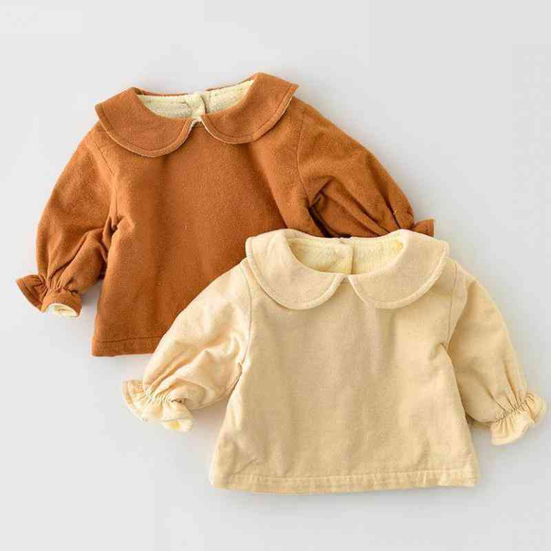 Baby Cotton Winter Plus Velvet Thik Dcoll Collar Warm Long Sleeve Shirts, Tops Girl Blouse Clothes