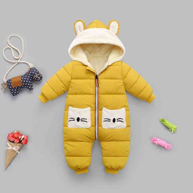 Novorozené zimní sněhové kostýmy, chlapeček z tlusté bavlněné teplé kombinézy, roztomilý kabát s kapucí a dívčí kabát