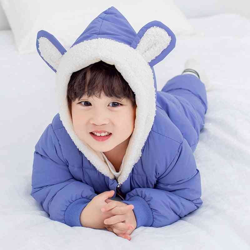 Nyfödd vinterdräkt baby pojke tjock bomull varm jumpsuit söt huva romper övergripande tjej kläder barn kappa - ljusblå / 3m