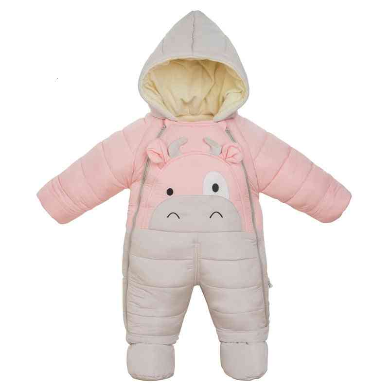 -30 grader kold vinter varm dun bomuldstøj nyfødt dreng pige frakke parka romper snøredragt - bjørn lyserød / 3m