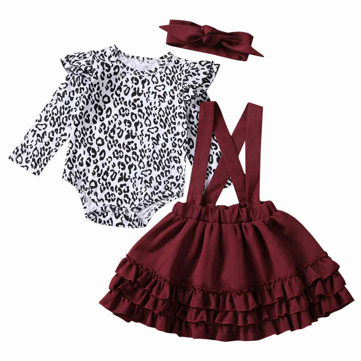 Leopard Newborn Infant Baby Girl Clothes Set- Autumn Spring Long Sleeve Romper Ruffles Skirts