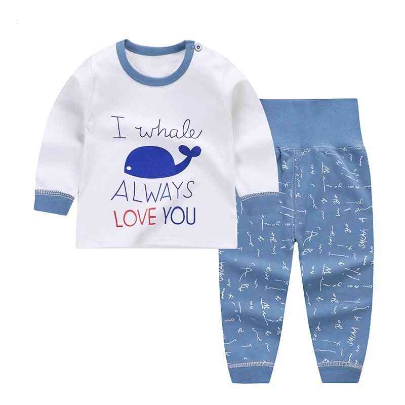 Sarjakuva print vauva pojat tyttöjen pyjamasetit puuvilla lasten yöpuvut syksy kevät korkea vyötärö pitkähihaiset topit + housut 0-2 vuotta vanha - g01 / 6m