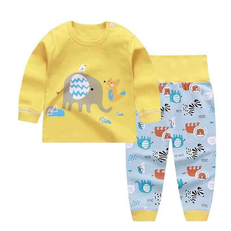 Nadruk kreskówkowy chłopięce dziewczęce piżamy komplety bawełniane dziecięce piżamy jesienno-wiosenne wysokiej talii topy z długim rękawem + spodnie 0-2 lat - g01 / 6m