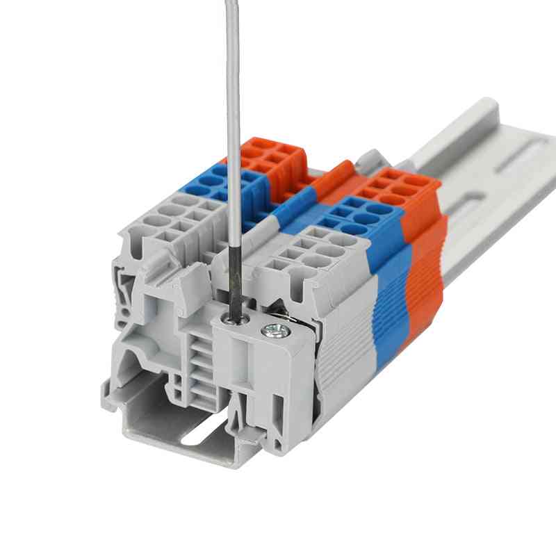 Priključni blok za din-tirnice, univerzalni nosilec za vijake uk 2.5b, kontaktor za elektronske trakove