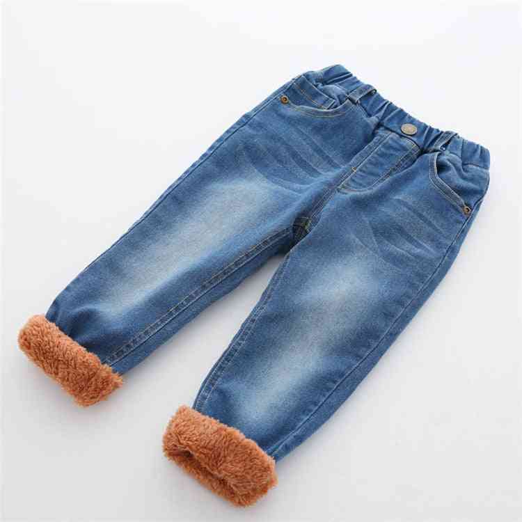 Chłopięce grube spodnie jeansowe zimowe, ciepłe dżinsy