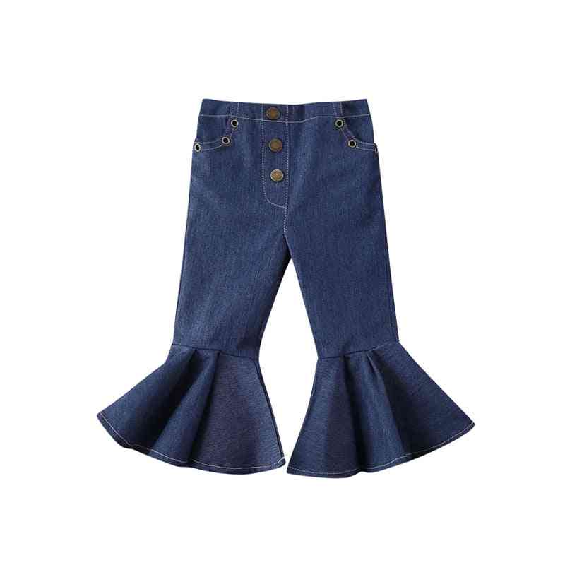 Peuter baby meisjes jeans-knopen skinny wijd uitlopende jeans, kinderen rekbare denim bell-bottoms lange broek, baby casual kleding
