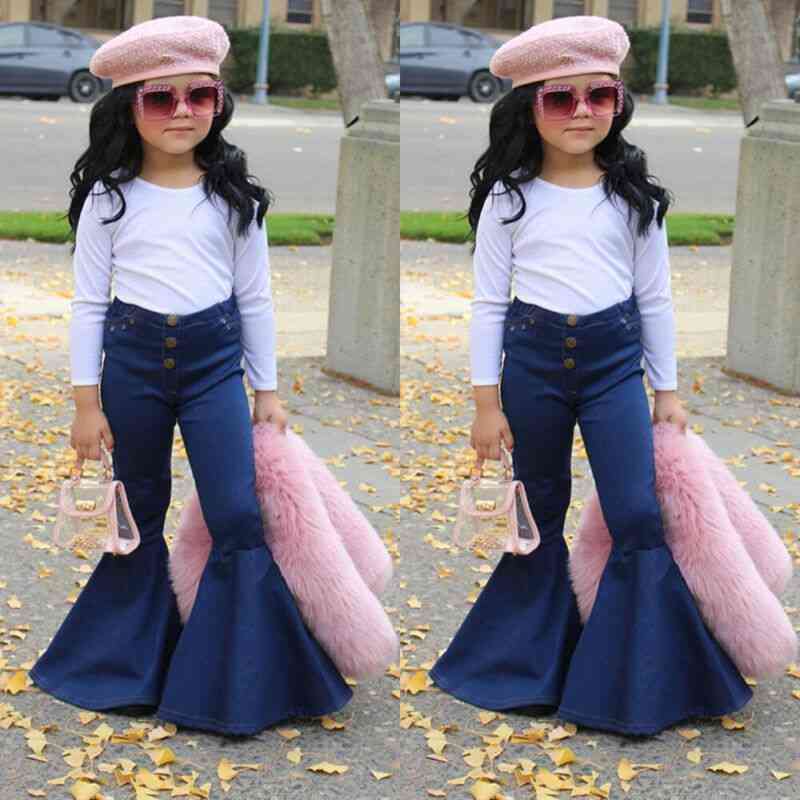 Baby Girl Buttons Skinny Flared Jeans Long Trousers