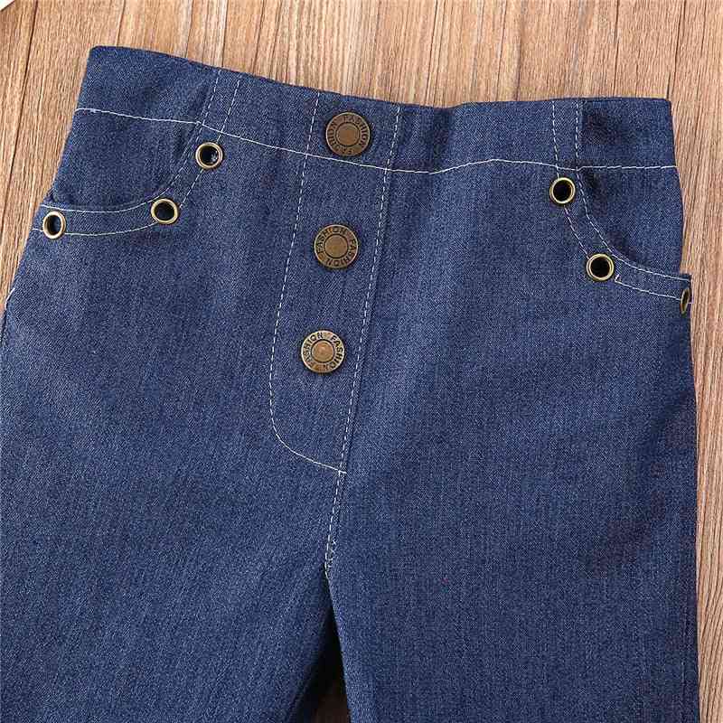 פעוטות ג'ינס לתינוק - כפתורי סקיני ג'ינס מתרחבים, מכנסיים ארוכים של מכנסי פעמון ג'ינס נמתחים, בגדי מזדמנים לתינוק