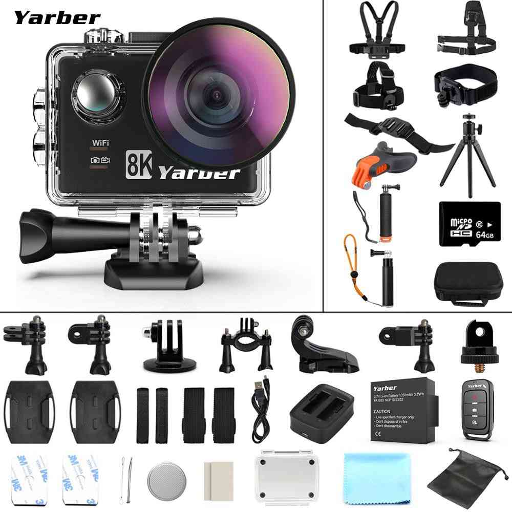8k action-sport kamera, wifi 4k 60fps cykel-hjälm action-kameror, 40m vattentät dykning-video dash-cam med fjärr-app - 8k action cam / standard