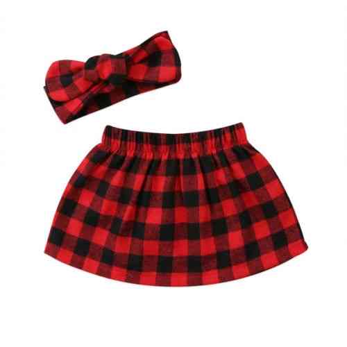 Sweet Baby Girl Plaid Skirts & Headband, Cotton Outfit Clothes