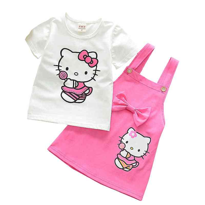 Roupa de menina saia suspensório de algodão - t-shirt de manga curta de verão kt gato cartoon impressão 1-4 y roupa infantil de qualidade - cor da foto-1254 / 12m