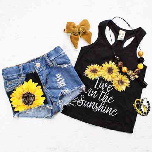 Sonnenblume Kleinkind Baby Set Kleidung ärmellose Brief Weste Tank Top + kurze Hosen Sommer Outfits