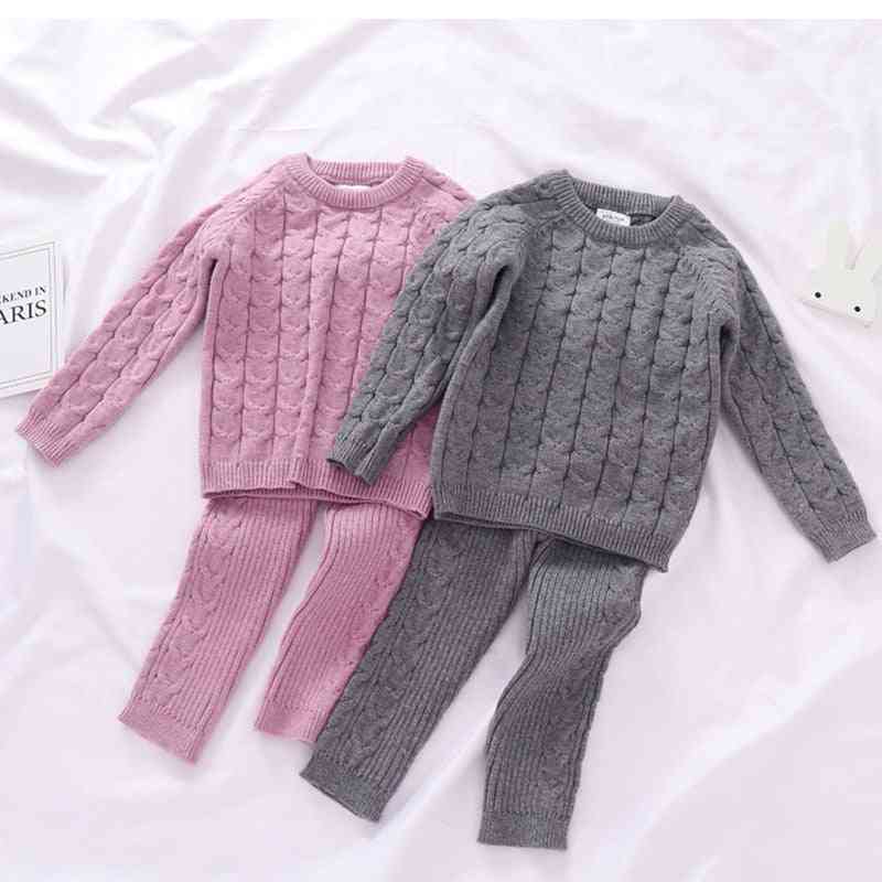 0-4 anos meninas meninos terno outono roupas de bebê conjuntos de inverno pulôver de tricô suéter + calça infantil meninos macacões de malha - cinza-771 / 6m