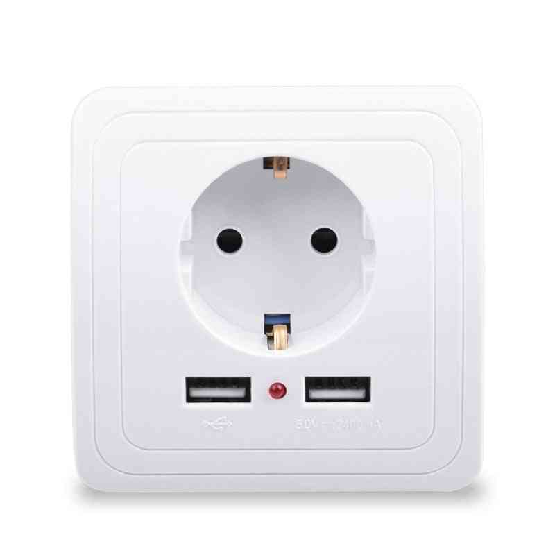 Dual Usb Port 2400ma Wall Charger Adapter, 16a Eu Standard Electrical Plug Socket Power Outlet Panel