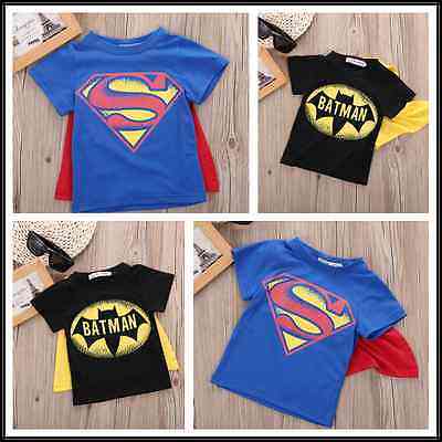 Tops de camisetas para meninos com capa super-homem batman children, tops de camisetas de manga curta para o verão, roupas para bebês meninos - preto / 2t