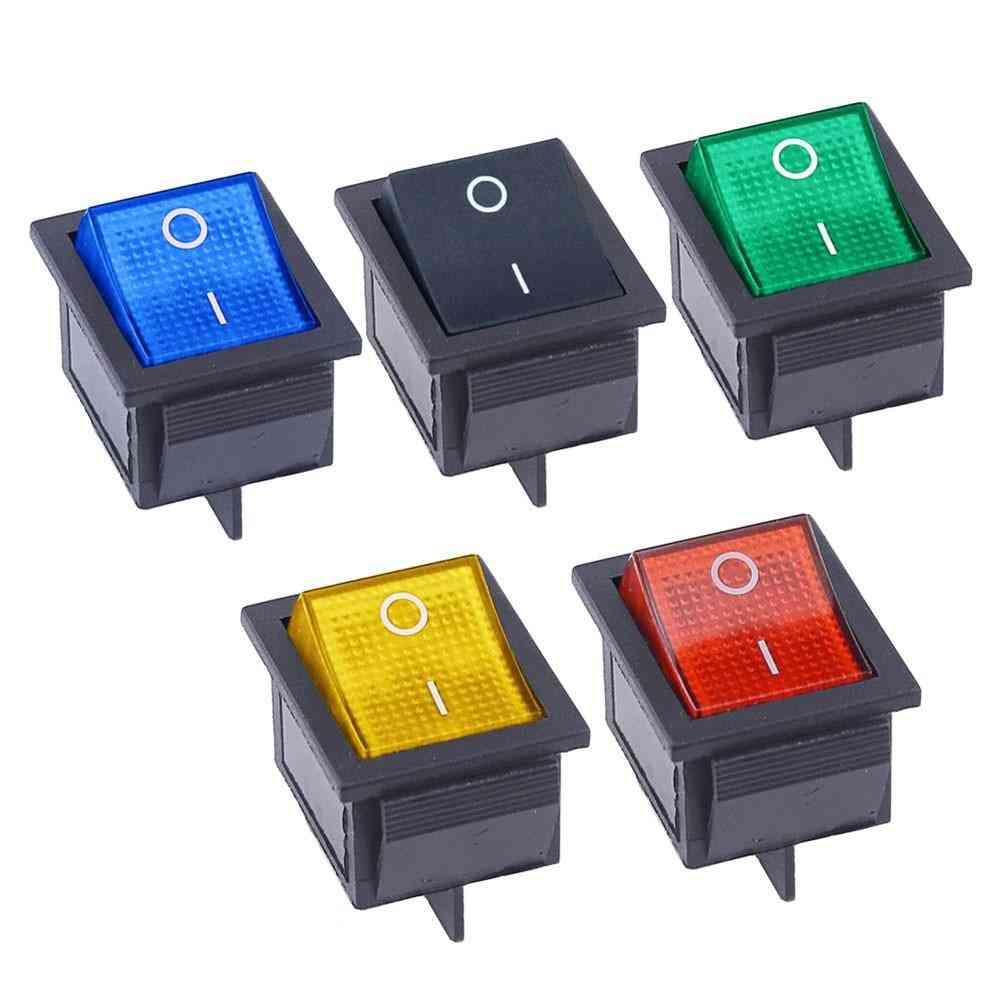 4-pins / 6-pins KCD4, tuimelschakelaar, aan-uit, 2-standen, elektrische apparatuur met lichte aan / uit-schakelaar - zwart / 4-pins