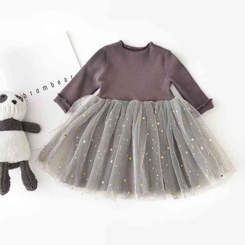 Winter Kids Casual Dresses, Long Sleeve, Sequins Stars For