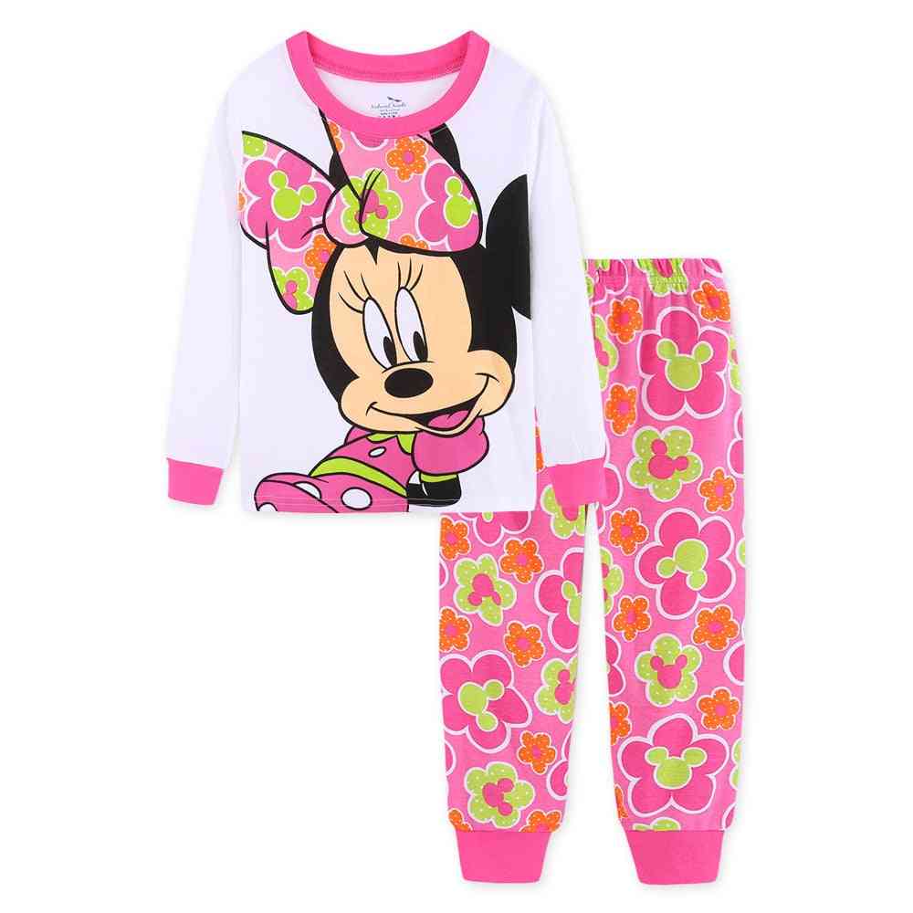 Minnie Cartoon Print, Long Sleeve Home Sleepwear, Cotton Pajamas