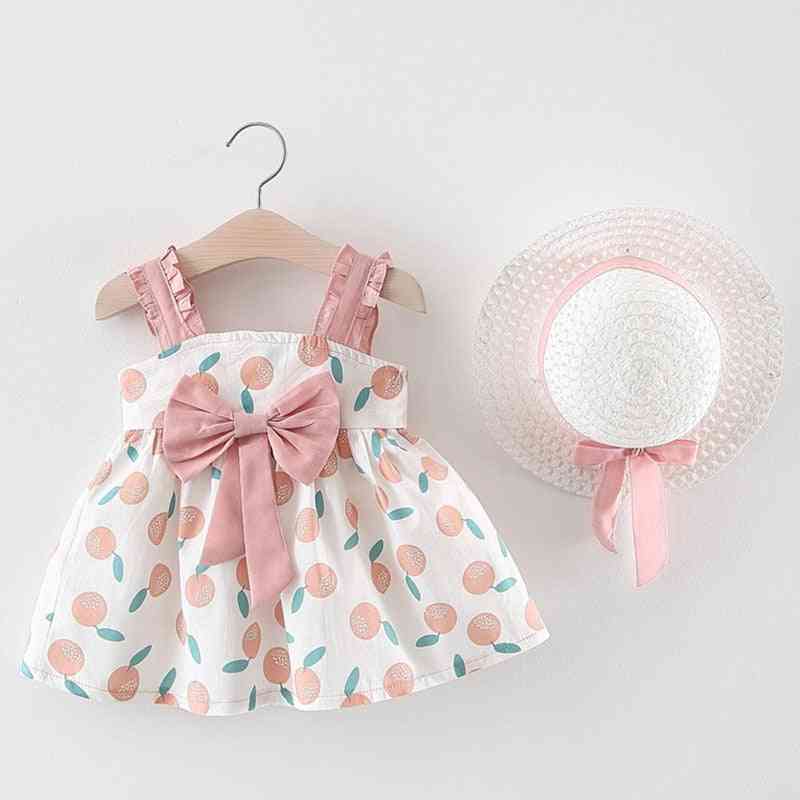 Baby Mädchen Kleider mit Hut 2pcs Kleider-Sets, Baby ärmellose Geburtstagsfeier Prinzessin Kleid drucken Blumen