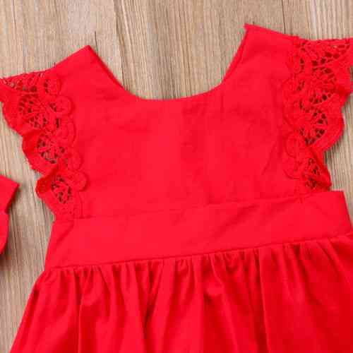 нова коледна рокля с червена дантелена рокля, бебешки момичета принцеса коледни рокли памучни рокли