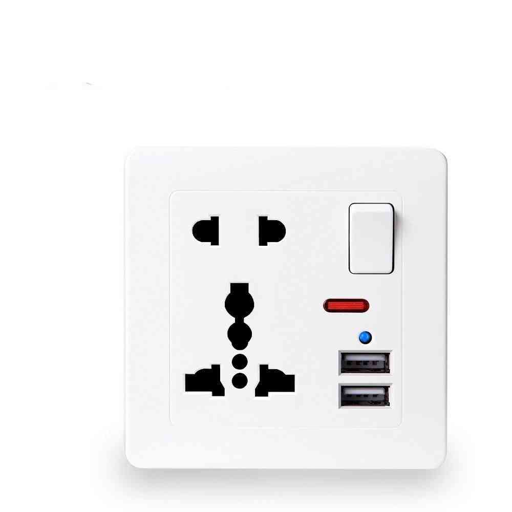 5v/2.1aeu Standard Outlet Panel, Dual-usb Charger Port Switch Control, 5-hole Usb Wall Power Socket