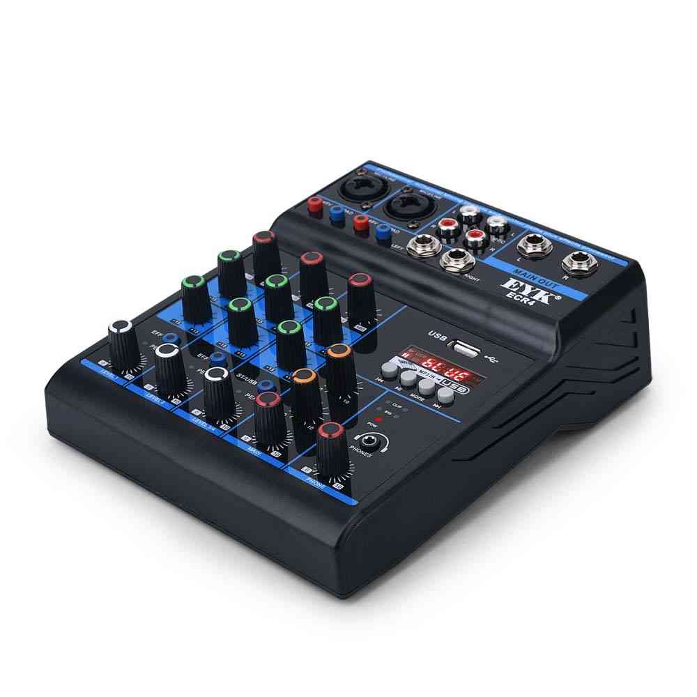 Portable Audio Mixer With Sound Card - 4 Channel Stereo Mixing Console Bluetooth Usb