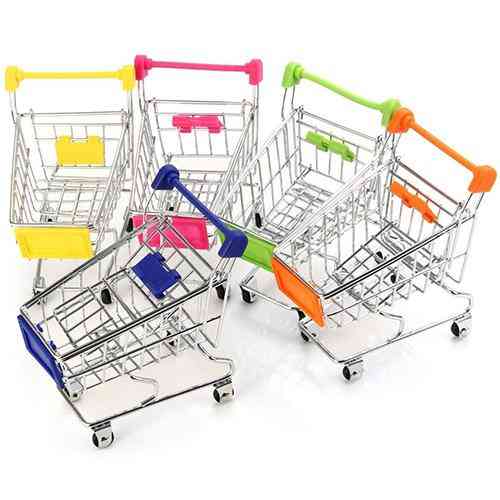 Carrito de supermercado, mini carrito de compras, almacenamiento de decoración de escritorio, juguetes de simulación para niños