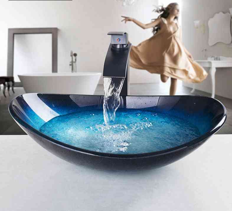 Counter Top Round Sink And Waterfall Faucet Set