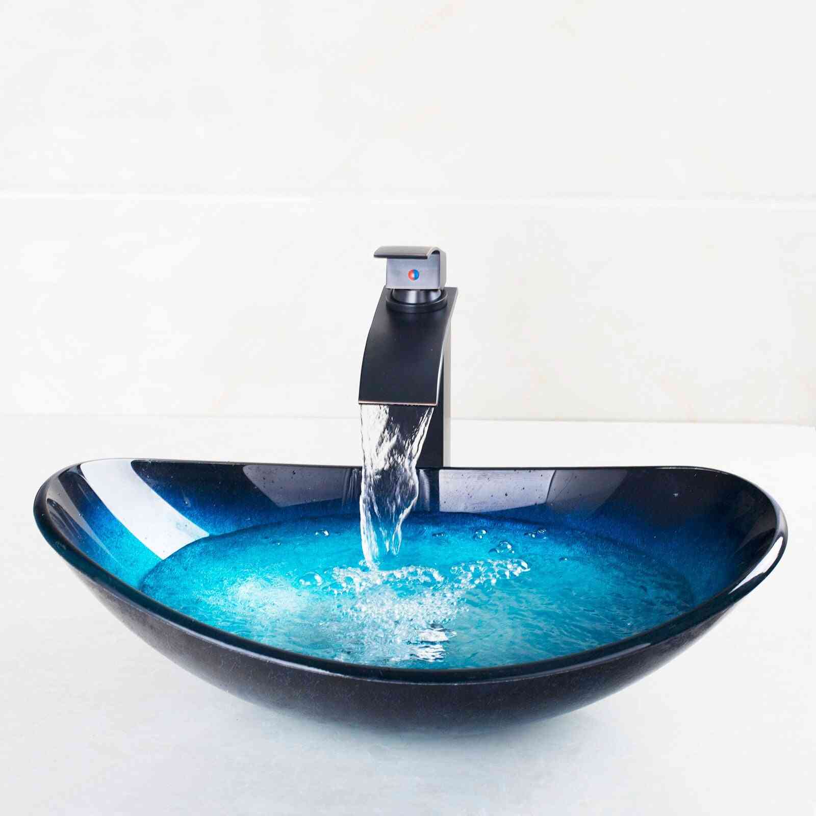 Counter Top Round Sink And Waterfall Faucet Set