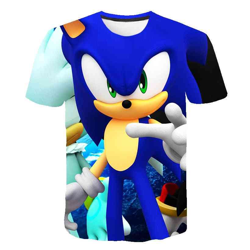 Cartoon Print Sonic Hedgehog T Shirt Streetwear Clothes, O-neck Set-3