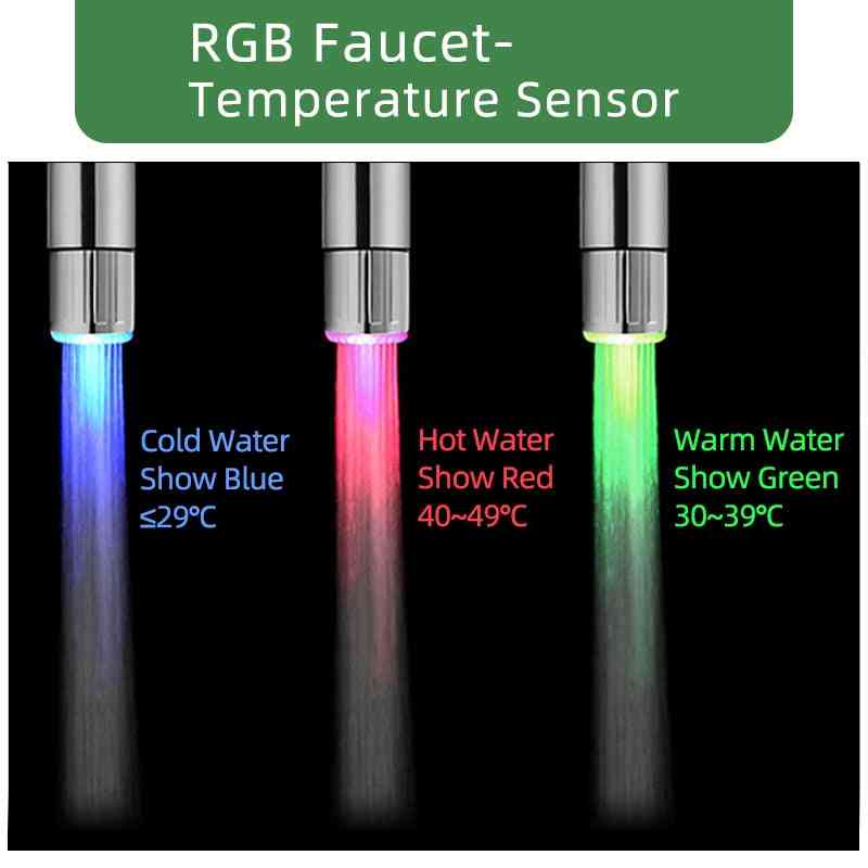 Luz led del grifo de agua 7 colores que cambian los accesorios de cocina del sensor de temperatura del grifo de agua rgb, ducha luminosa que cambia de 3 colores