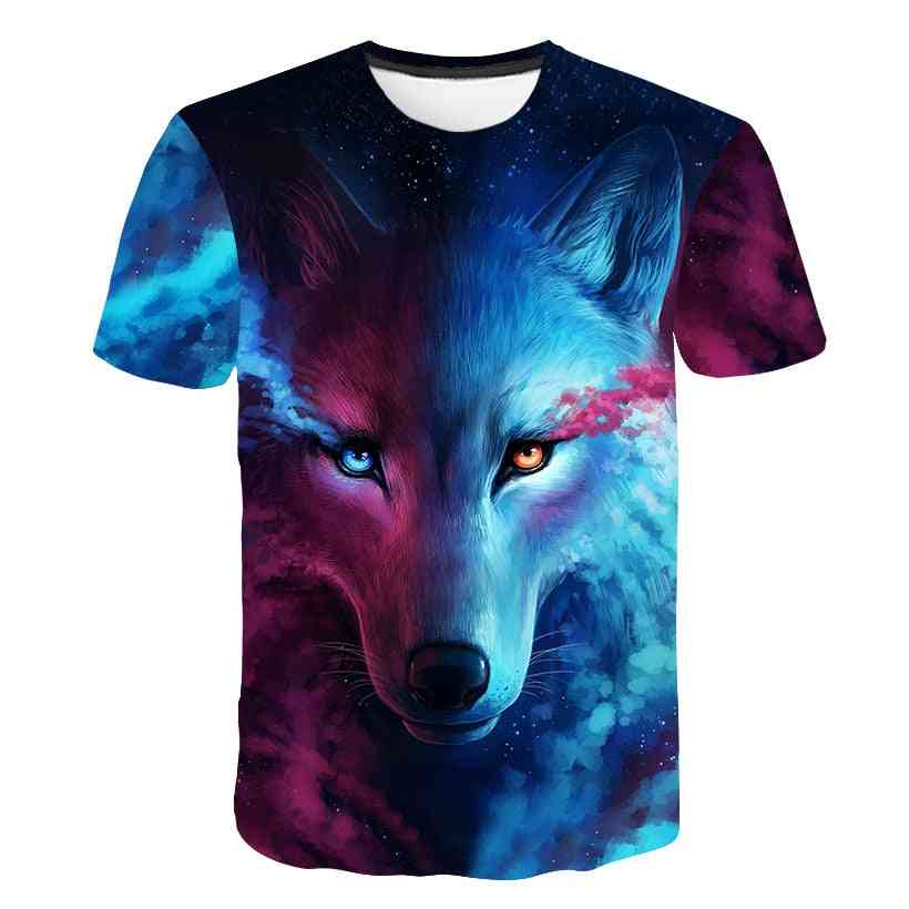 Børn 3d ulv cool t-shirt, sommer mode, korte ærmer toppe til drenge, piger sæt-1