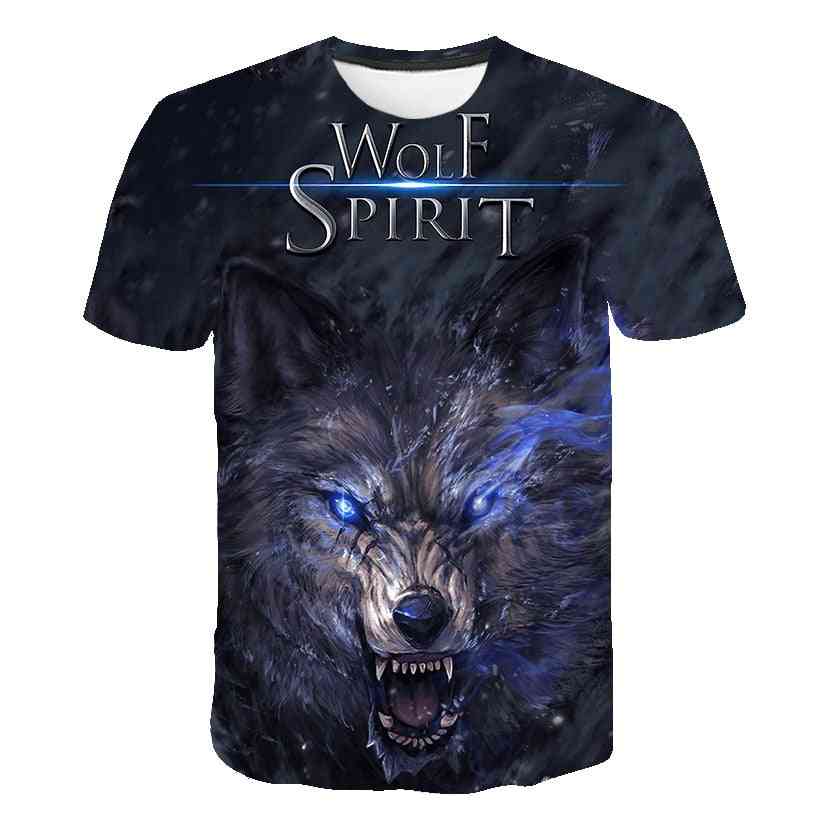 Børn 3d ulv cool t-shirt, sommer mode, korte ærmer toppe til drenge, piger sæt-1