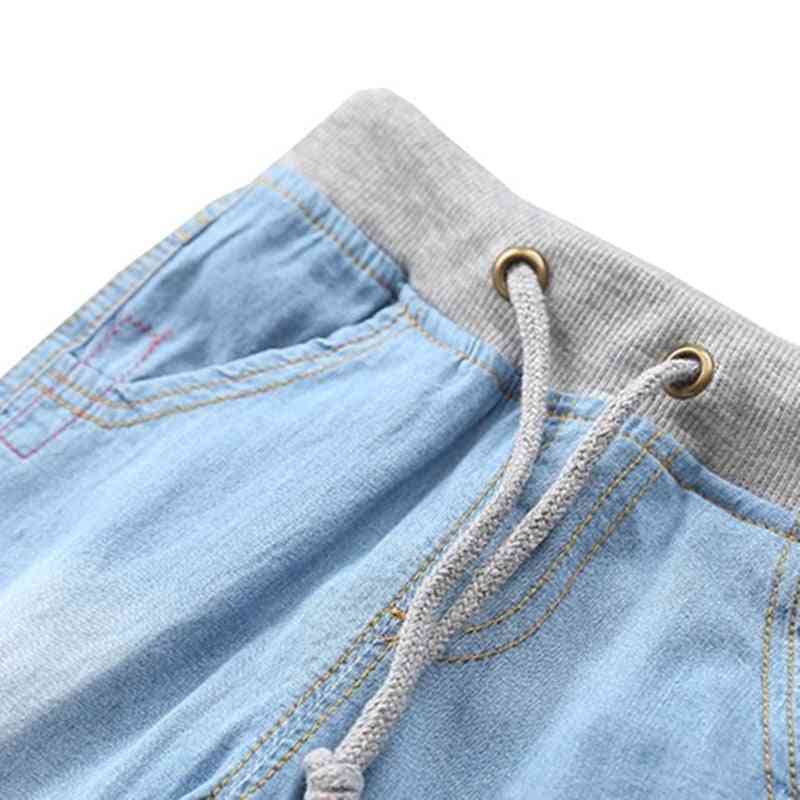 Pantalones cortos para niños: algodón de color sólido de moda casual, tela de mezclilla delgada, pantalones cortos para niños, ropa para 2-7 años, pantalones cortos / 24 m