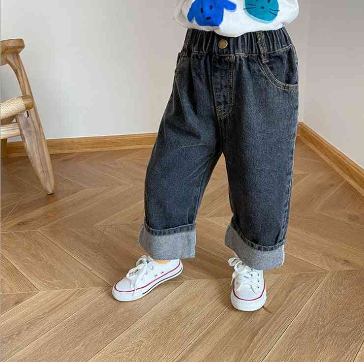 Höst pojkar lösa enfärgade match-jeans-baby flickor mode mjuka denim byxor 1-7y - d027-svart / 2t