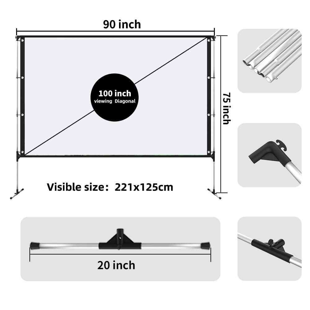 Bärbar projektorskärm utomhus med stativfäste 100 tum 16: 9 4k ultra hd 3d snabb vikning (100 tum) -