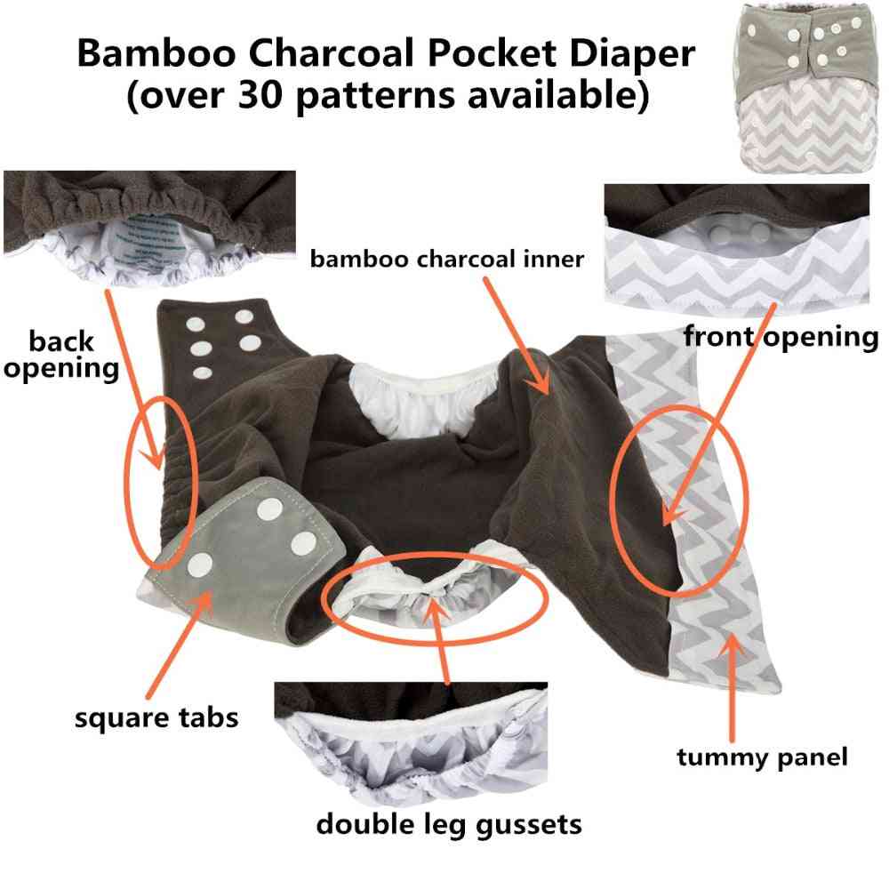 Couche lavable réutilisable en charbon de bambou pour bébé avec poches