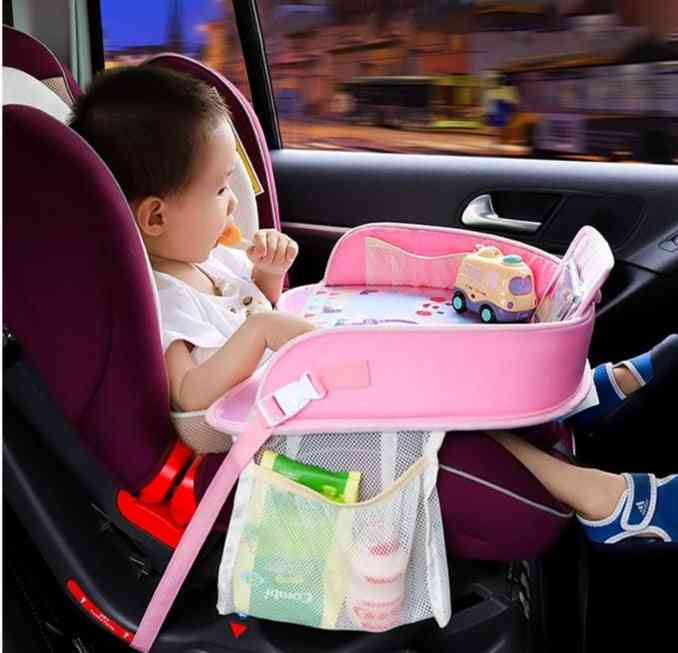 Babybørn bærbart bord til bil babyvogneholder mad skrivebord vandtæt nyt barnebil bilsæde bakke opbevaring børnelegetøj - a