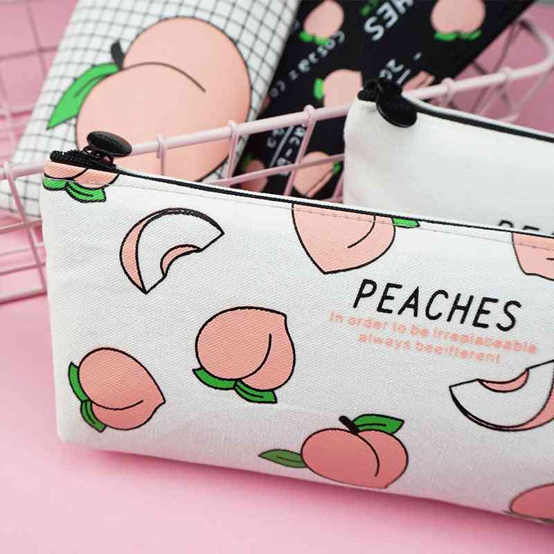 Cute Fruit Peach Pencil Casee For Girl, Stationery Canvas Pen Bag